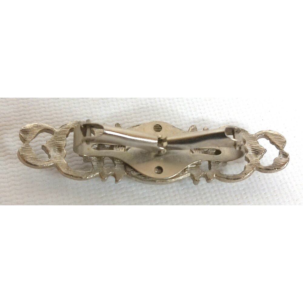 Vintage Ornate Silver Tone Rhinestone Scarf Clip Dress Loop 3 Inch - Picture 2 of 5